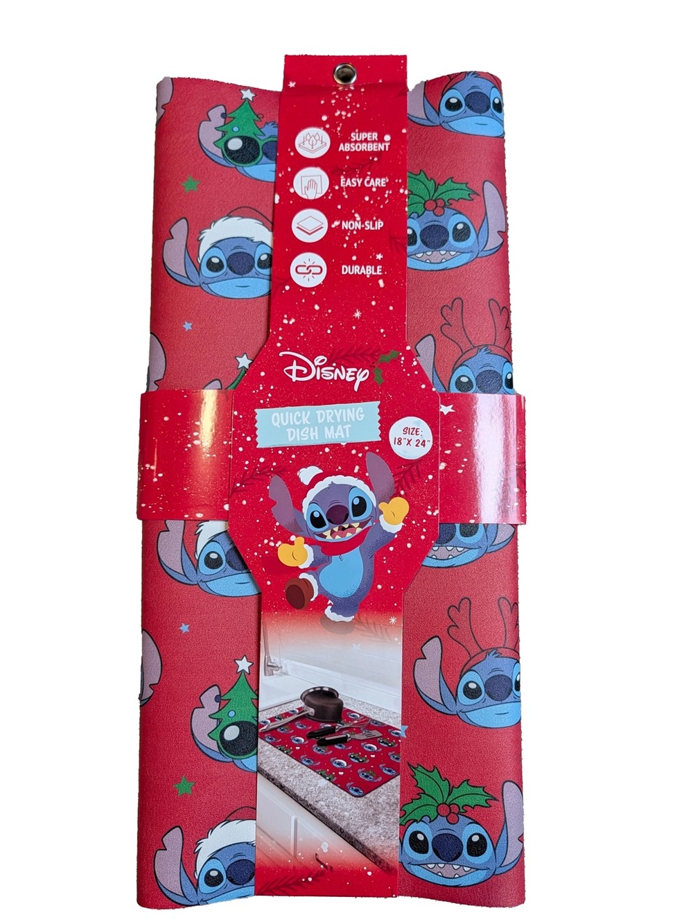 Disney Stitch Red Quick-Drying Dish Mat